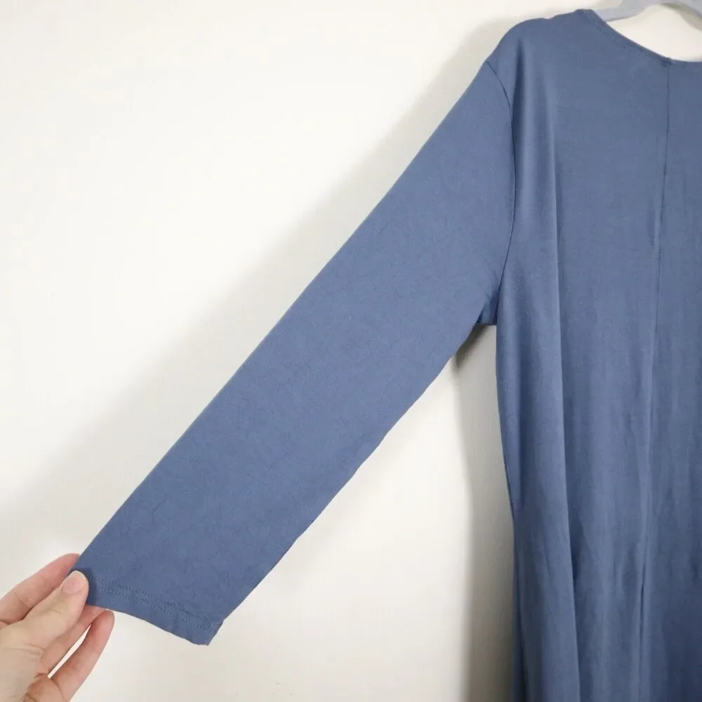 Garnet Hill Size S Scoop Neck Jersey Knit Trapeze Dress 3/4 Sleeve Blue - Picture 10 of 11